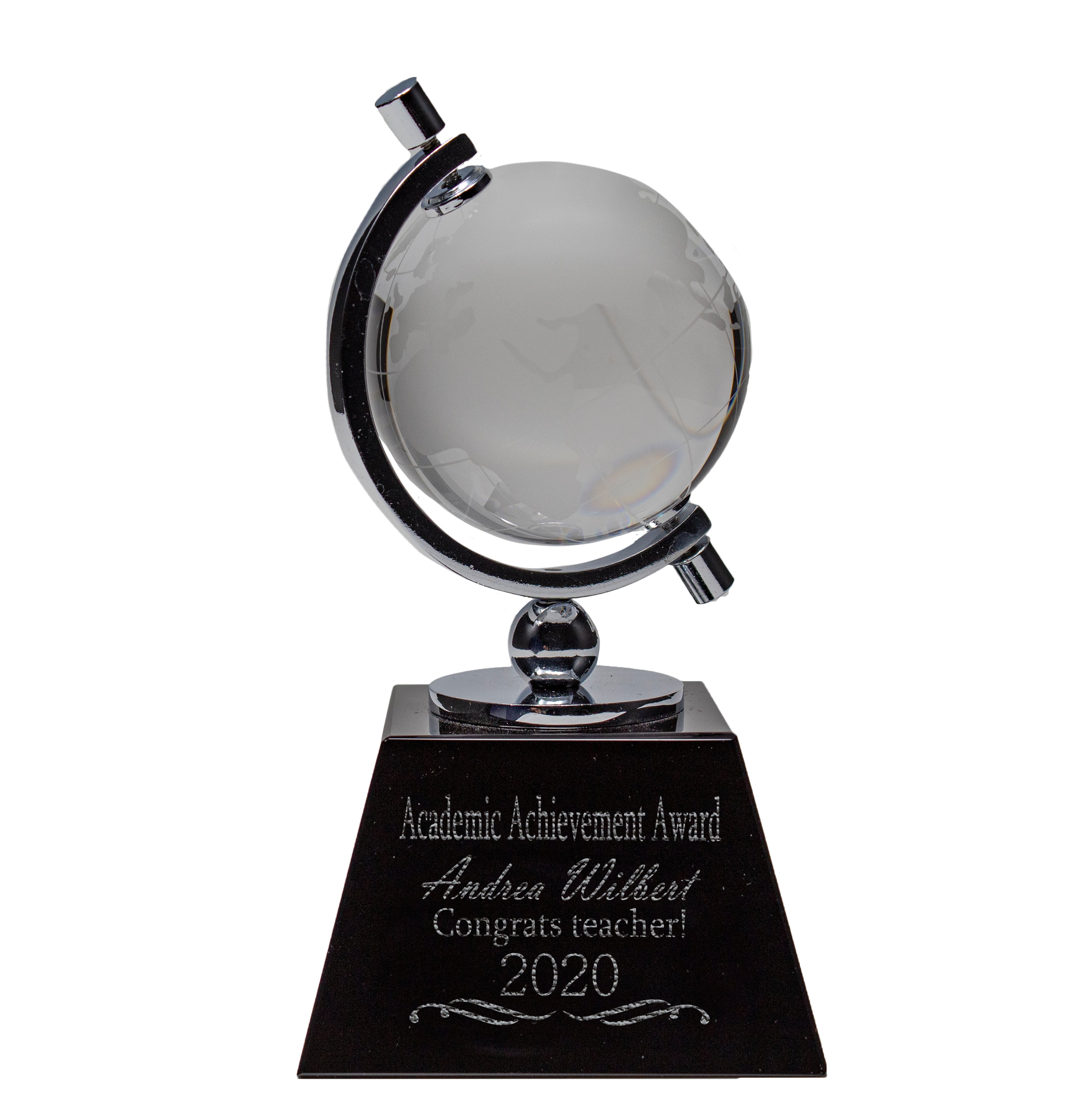 6" Crystal Spinning Globe on Black Base Award