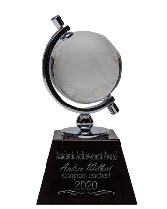 6" Crystal Spinning Globe on Black Base Award
