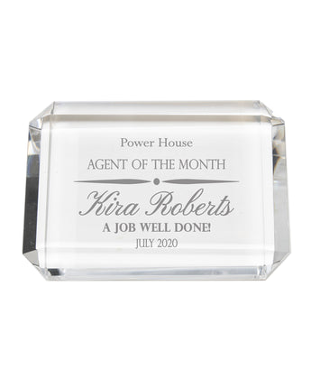 4" Crystal Rectangle Paperweight with Clipped Corners