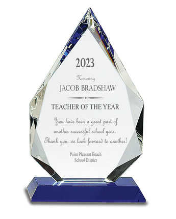 9" Diamond Crystal on Blue Pedestal Base Award