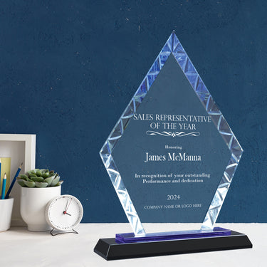 9" Diamond Accent Glass on Blue and Black Base Award