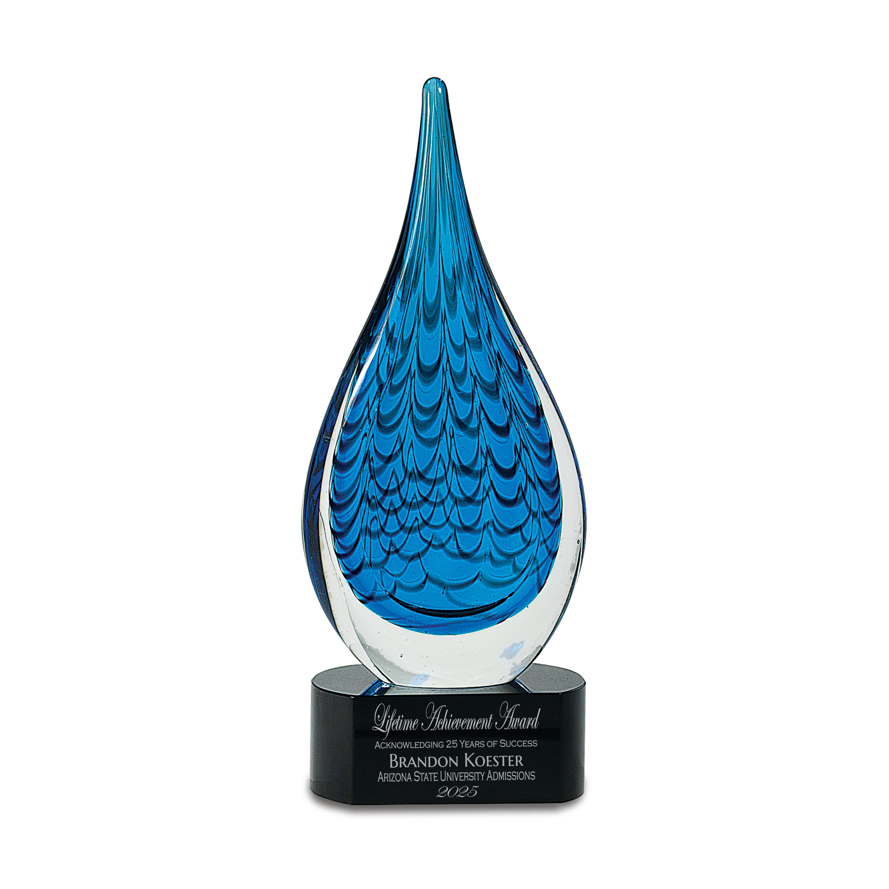 12 1/2" Blue Raindrop Art Glass Award