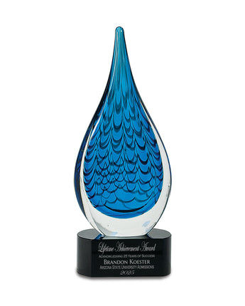 12 1/2" Blue Raindrop Art Glass Award