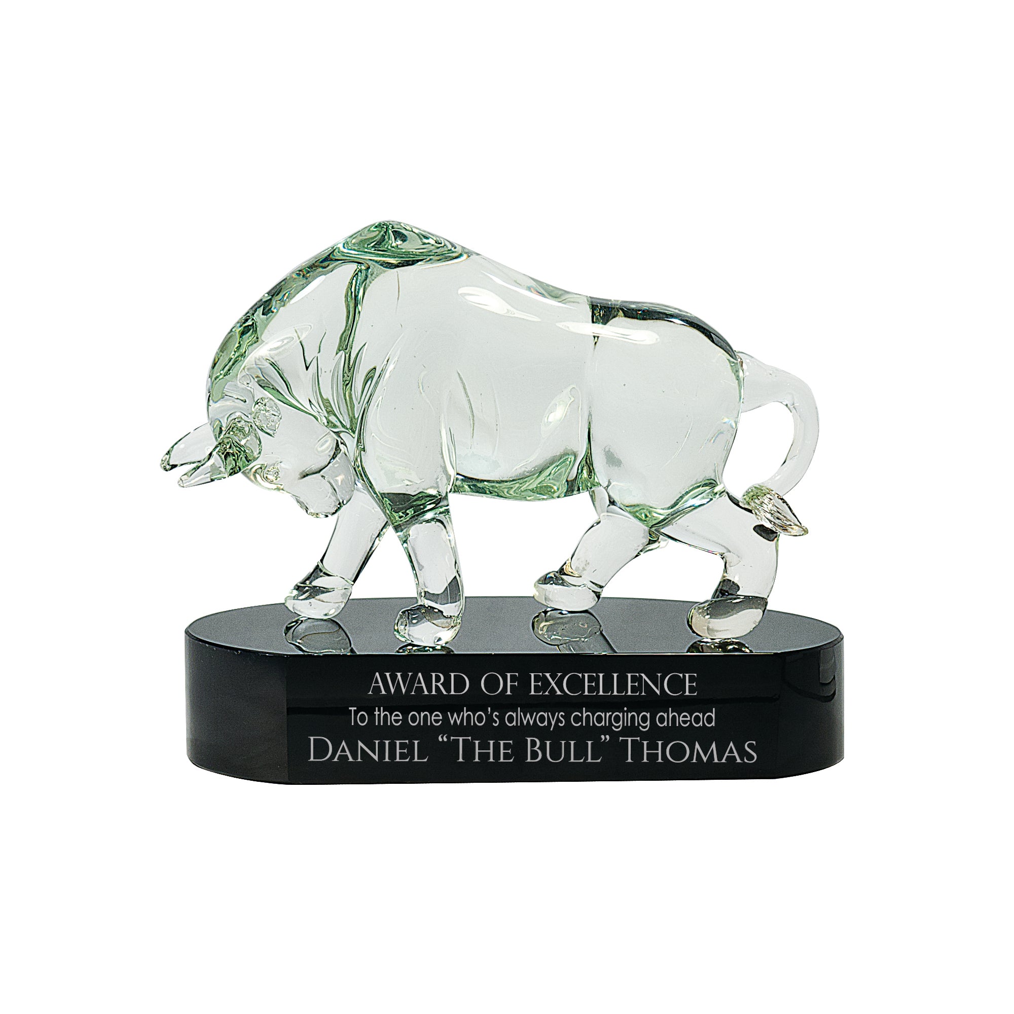 7 1/2" Clear Art Glass Bull Award