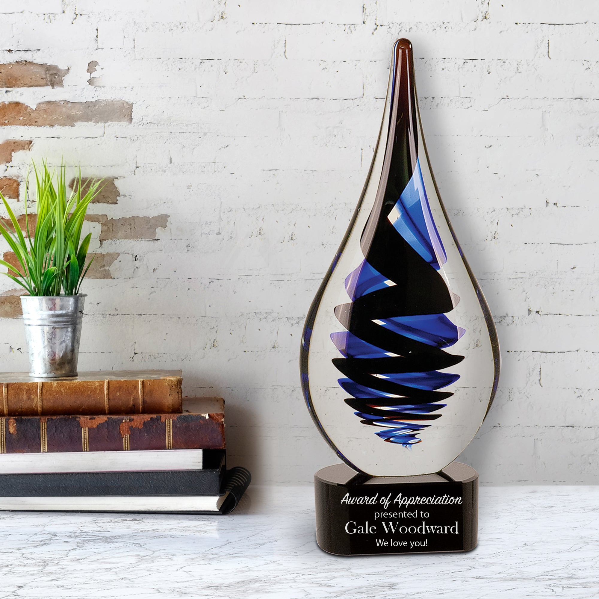 11 1/4" Black Twist Raindrop Art Glass Award