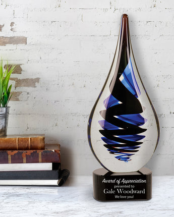 11 1/4" Black Twist Raindrop Art Glass Award