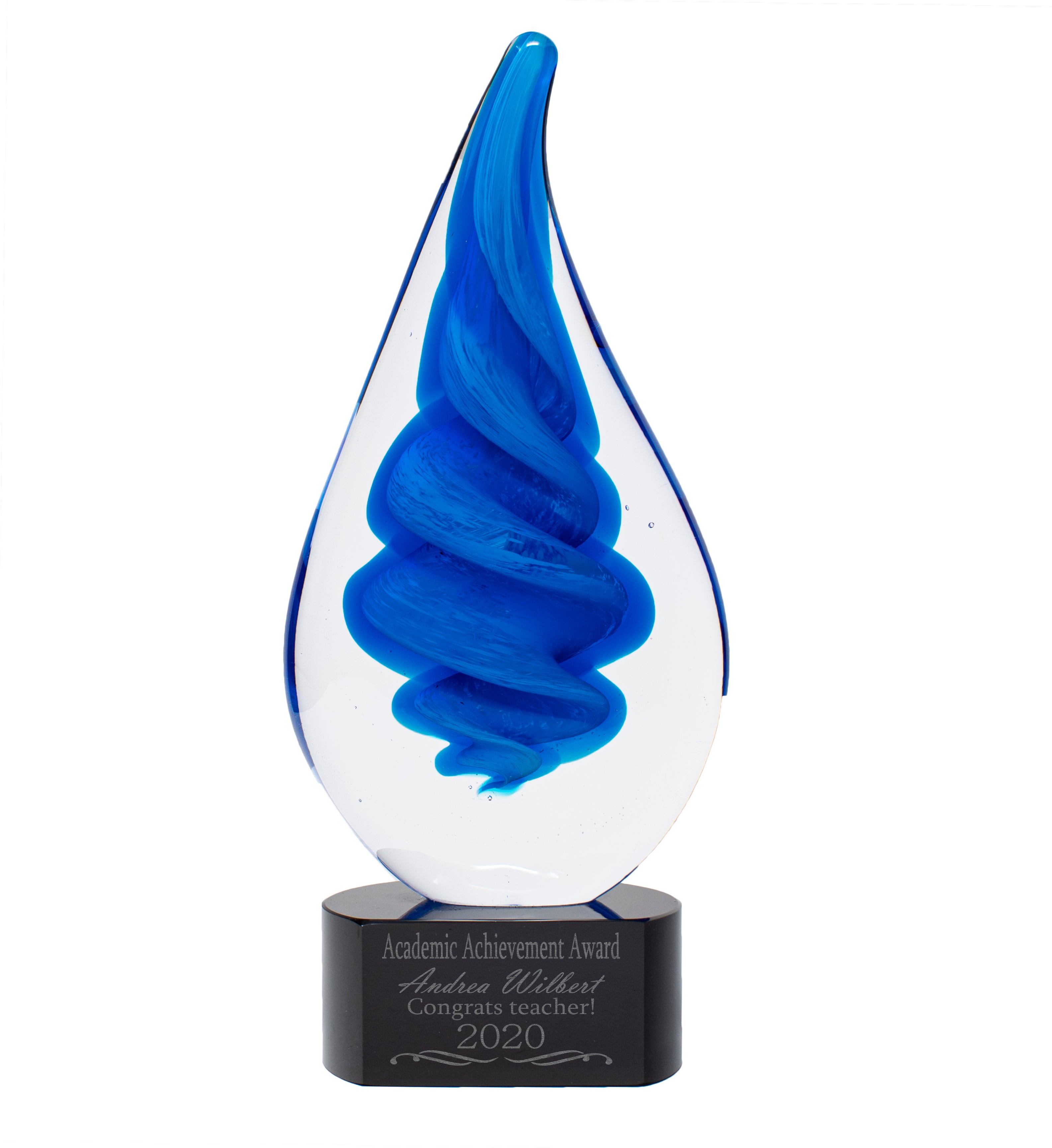 10 1/4" Blue Twist Raindrop Art Glass Award