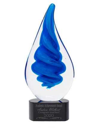 10 1/4" Blue Twist Raindrop Art Glass Award