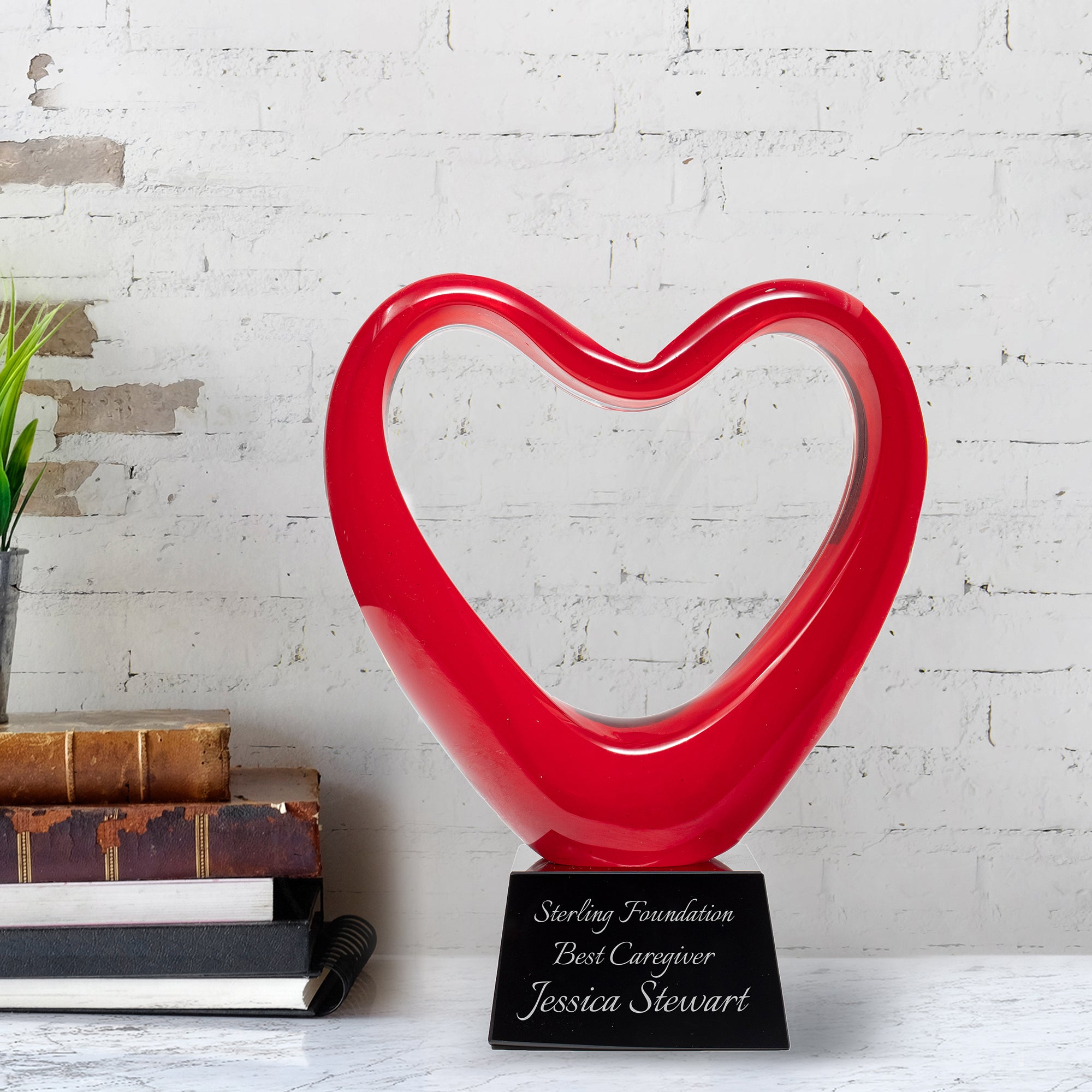 6 1/2" Red Glass Heart Award