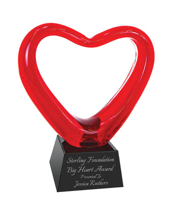 6 1/2" Red Glass Heart Award