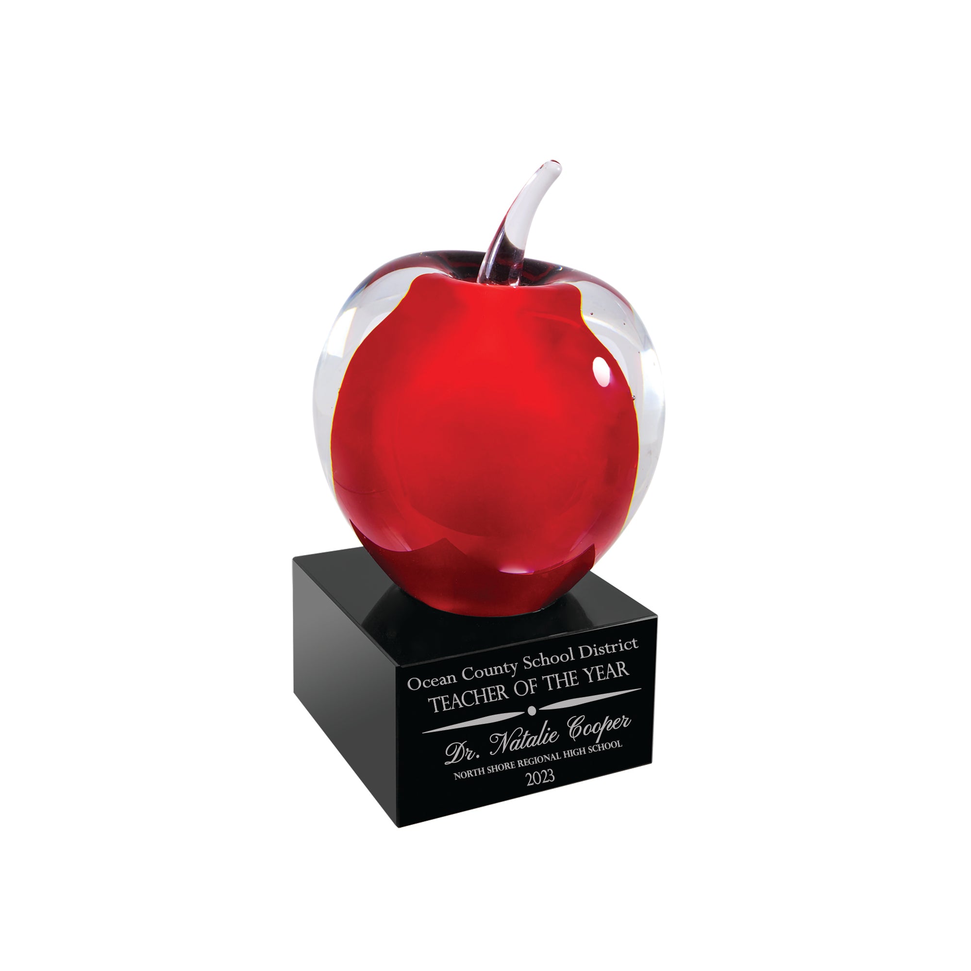 4" Red and Clear Glass Apple Award