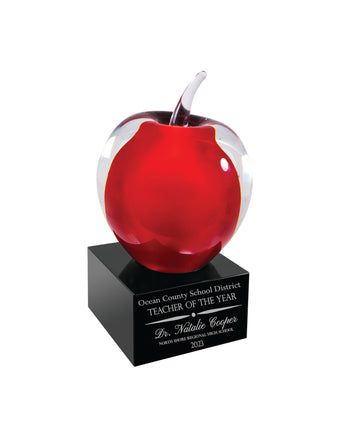 4" Red and Clear Glass Apple Award