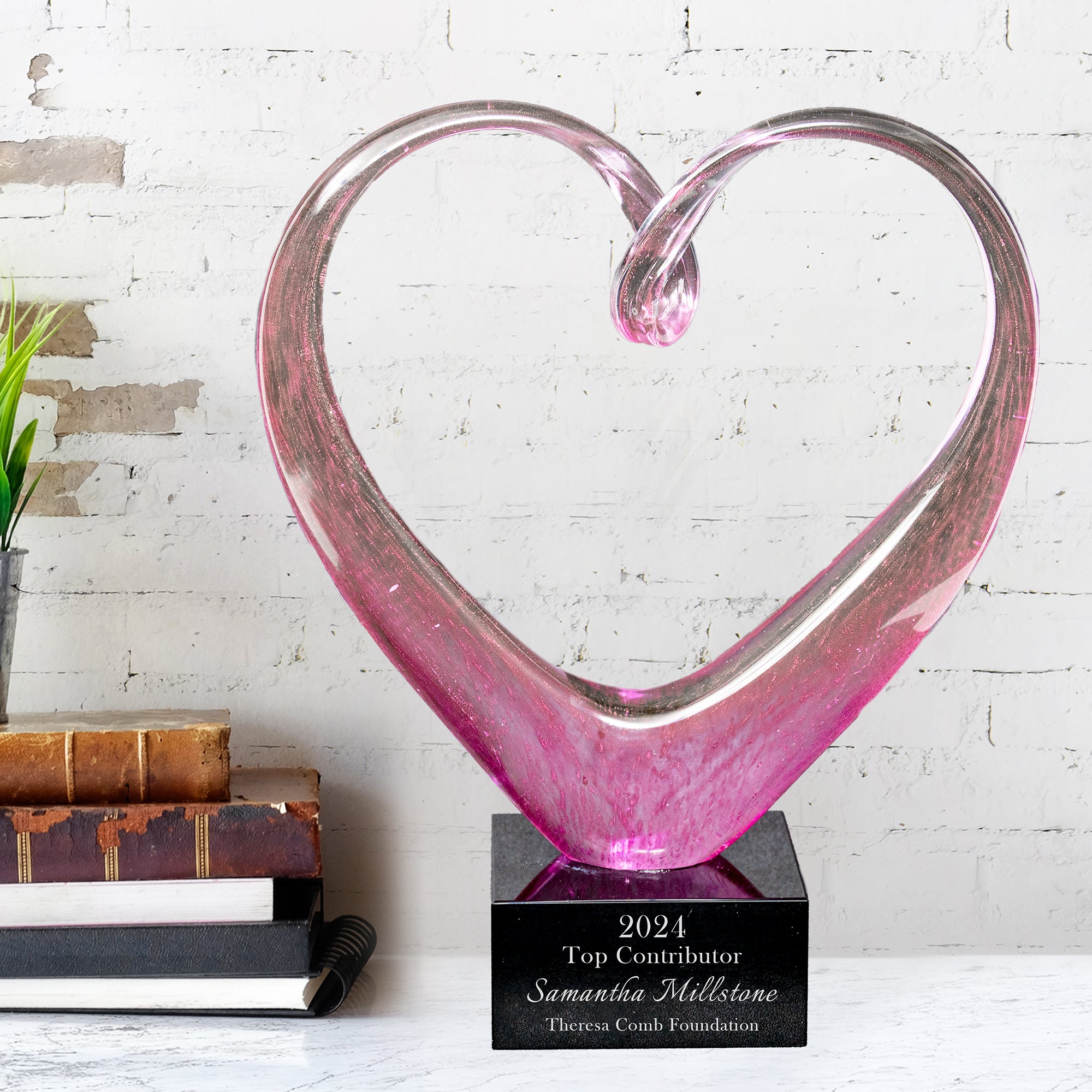 9" Pink Glass Heart Award