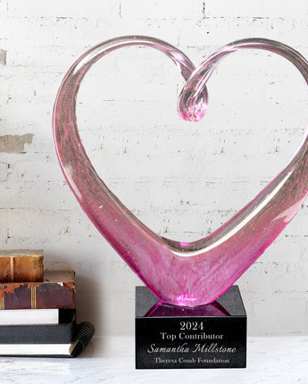 9" Pink Glass Heart Award