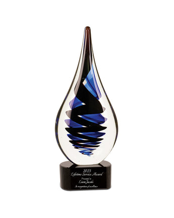 11 1/4" Black Twist Raindrop Art Glass Award