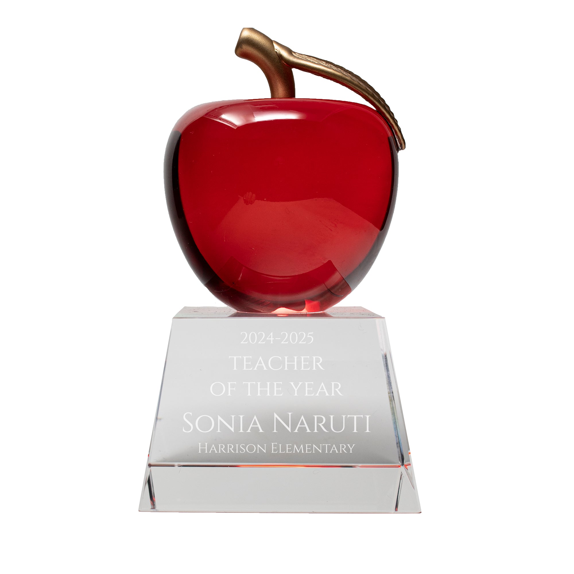 6" Red Crystal Apple on Clear Base Award