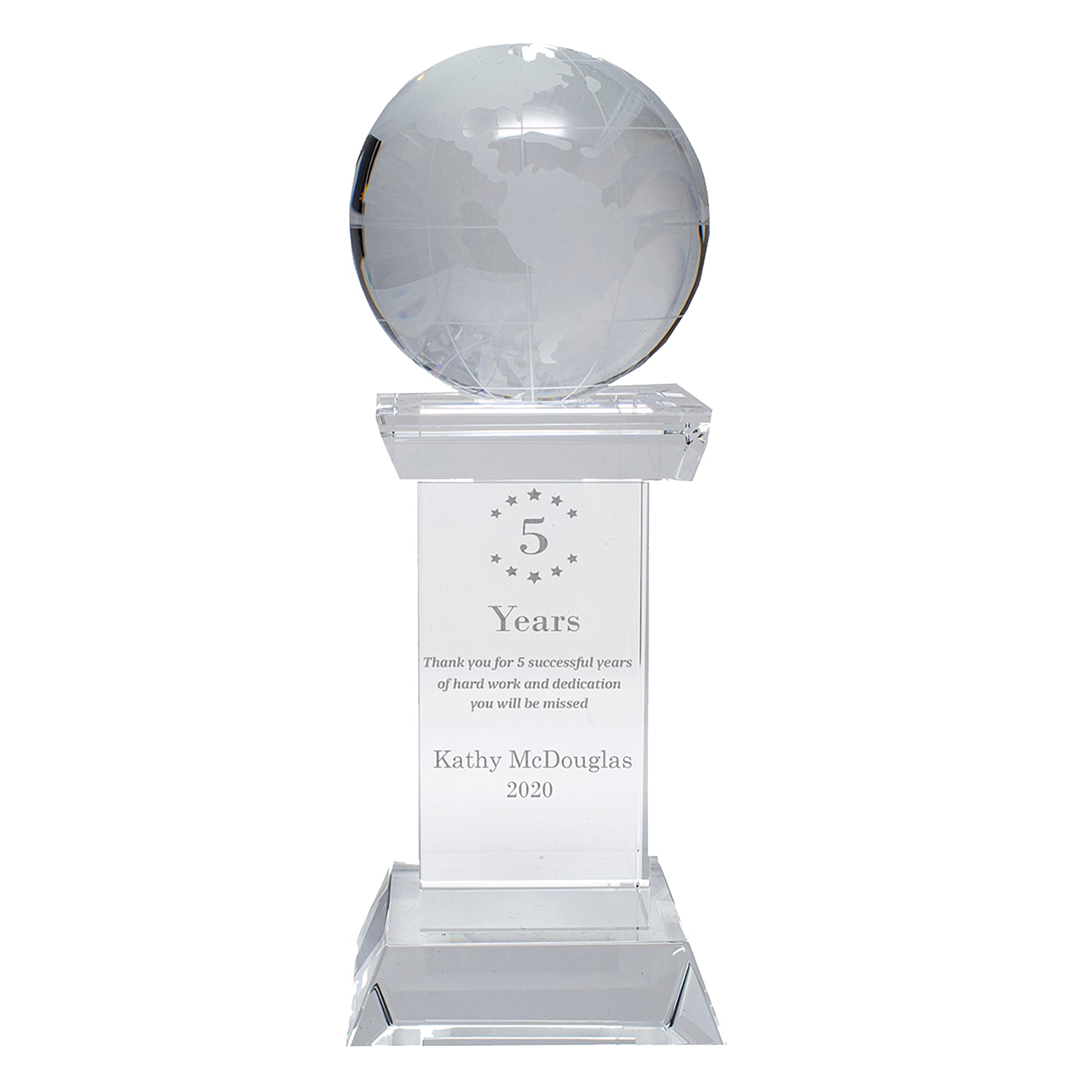 8" Crystal Globe on Clear Tower Award