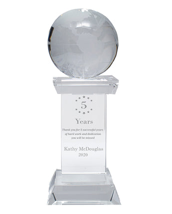 8" Crystal Globe on Clear Tower Award