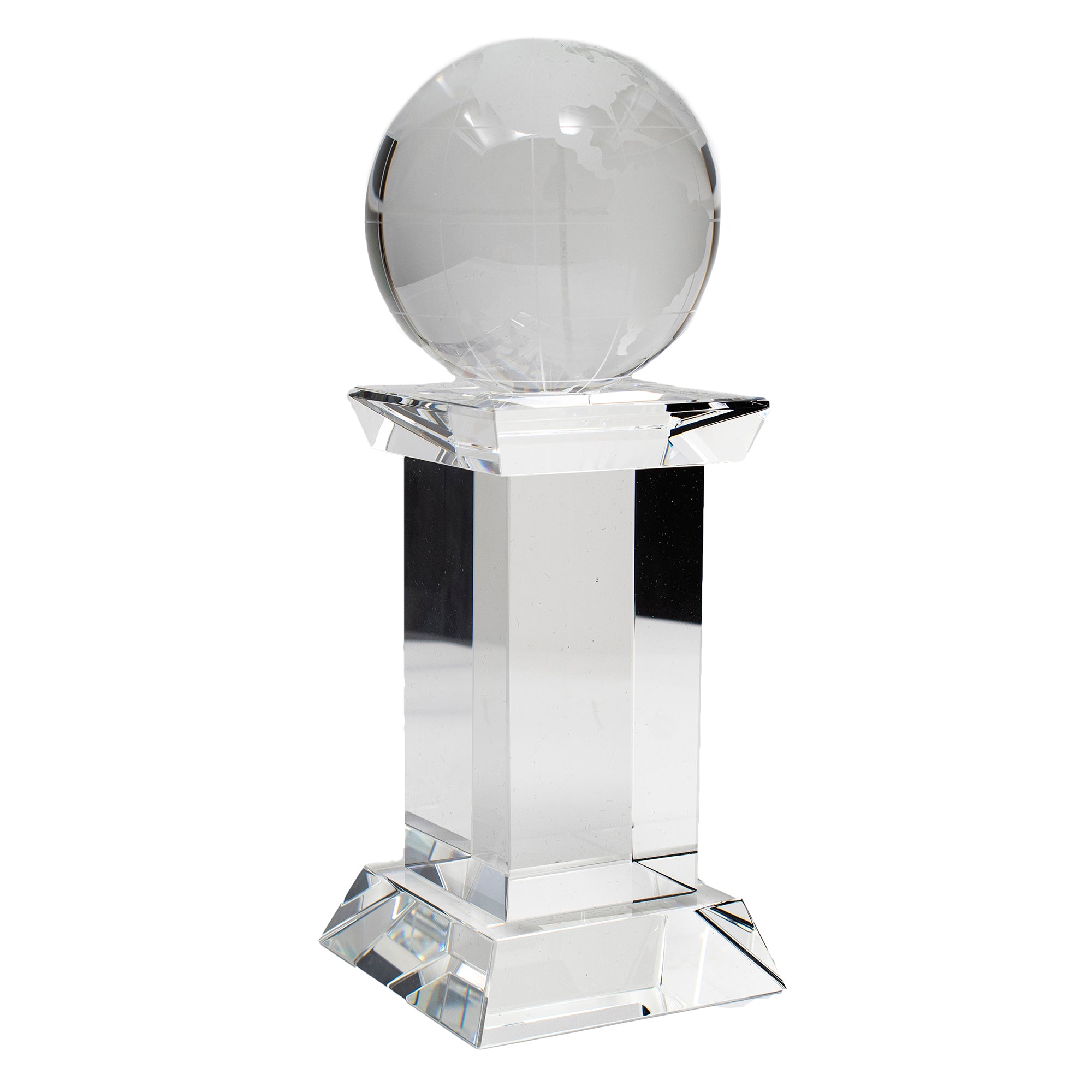8" Crystal Globe on Clear Tower Award