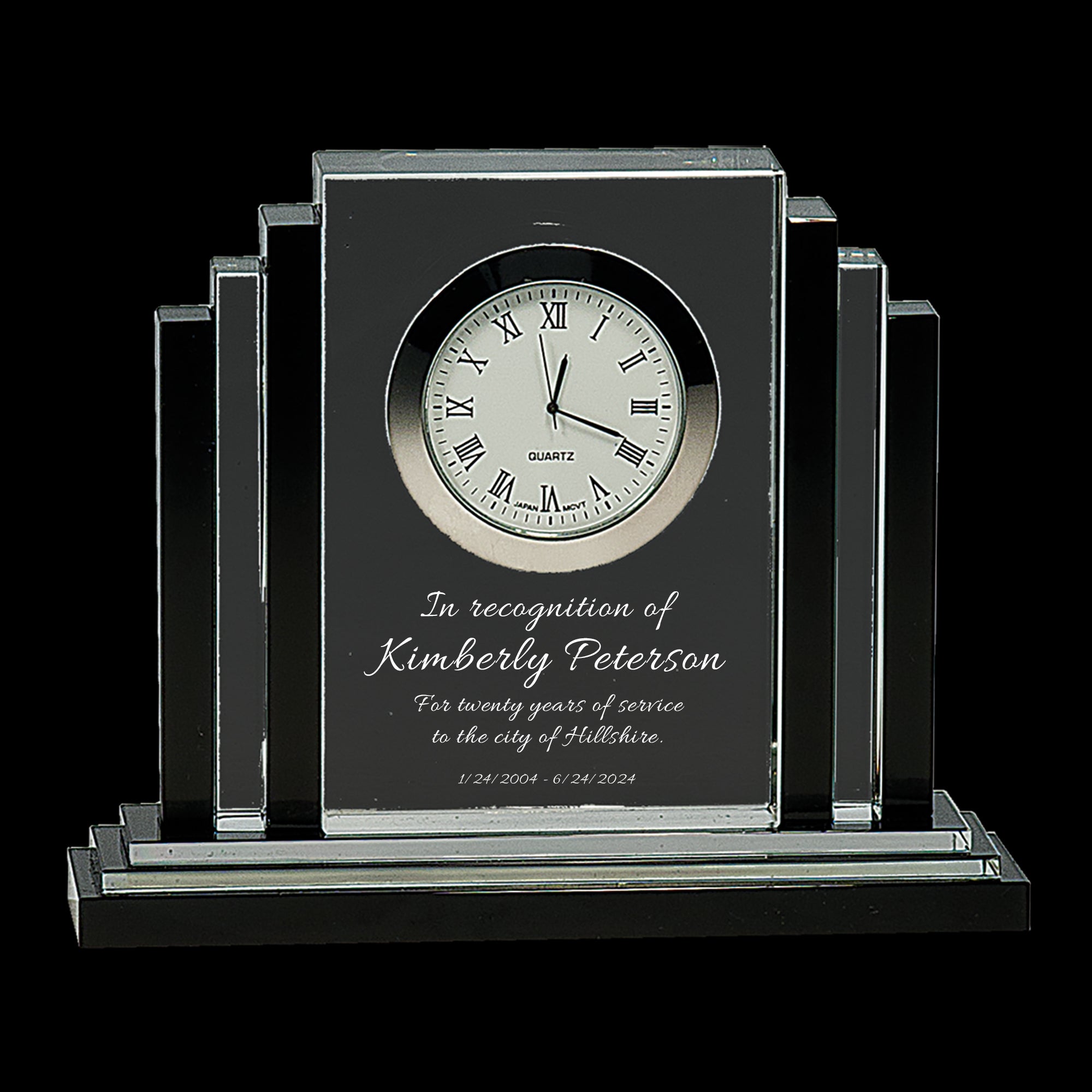 6" Clear Crystal Clock with Black Crystal Trim