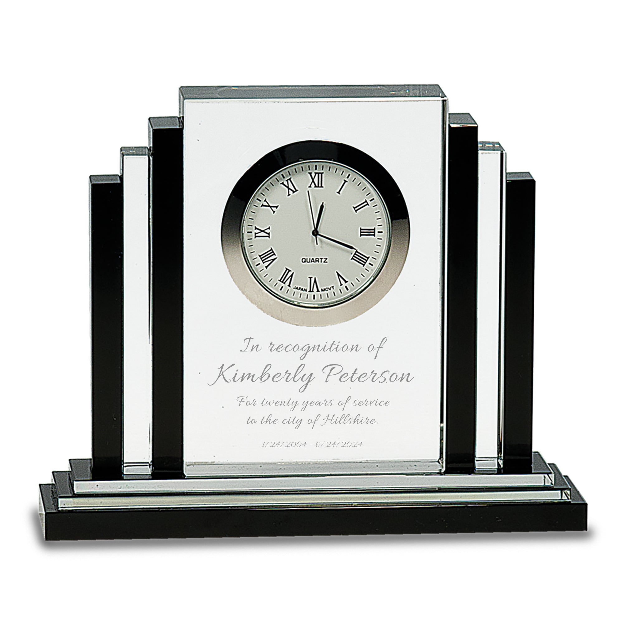 6" Clear Crystal Clock with Black Crystal Trim