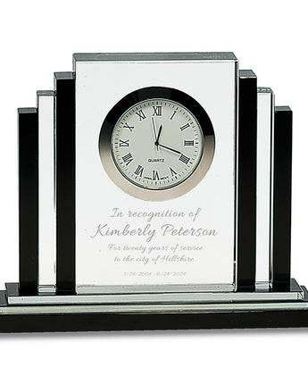 6" Clear Crystal Clock with Black Crystal Trim