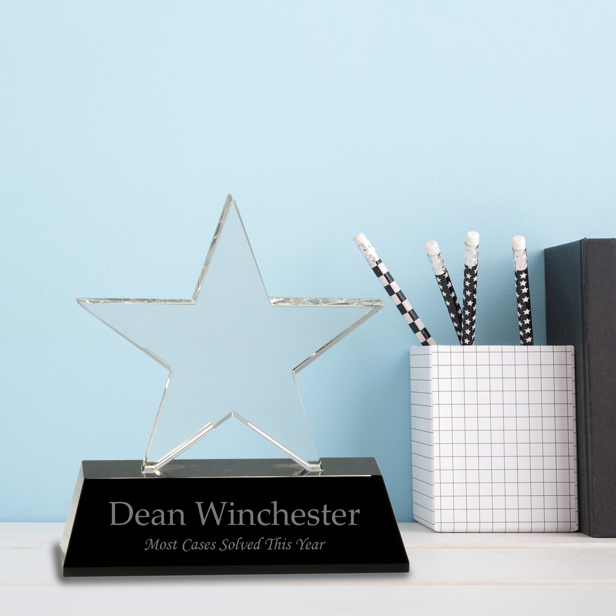 6" Clear Crystal Star on Black Base Award