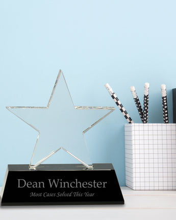 6" Clear Crystal Star on Black Base Award