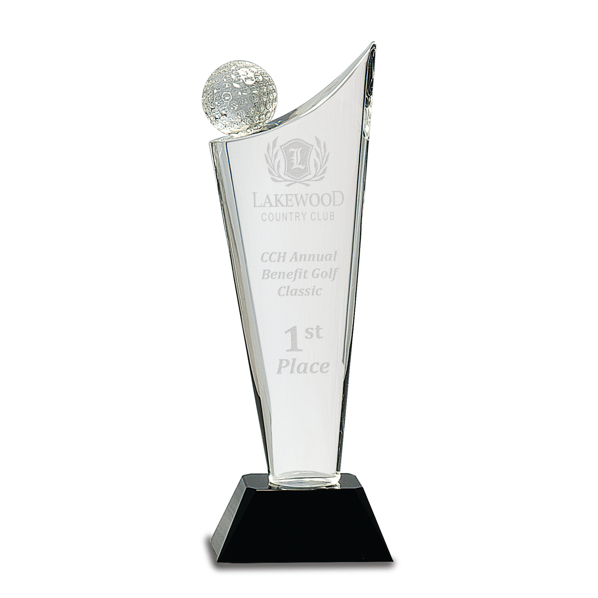 10" Crystal Golf Wave on Black Base Award