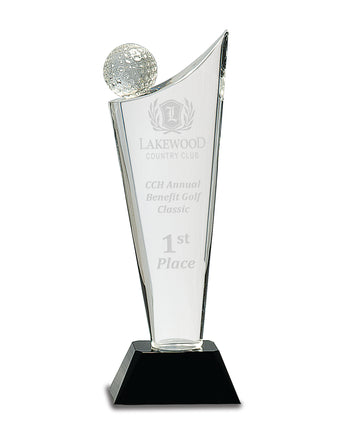 10" Crystal Golf Wave on Black Base Award