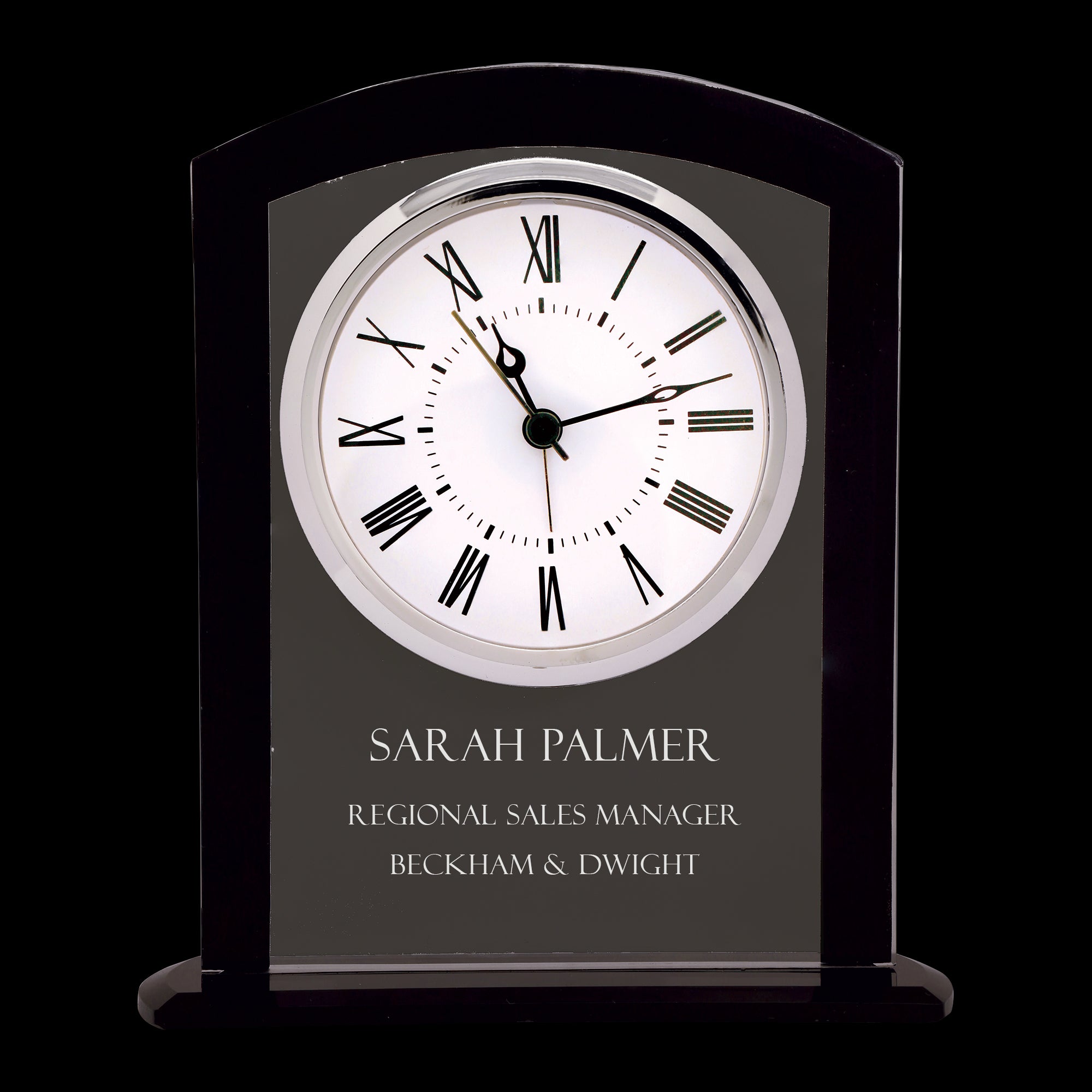 6 1/4" Black and Clear Glass Square Arch Clock