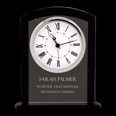 6 1/4" Black and Clear Glass Square Arch Clock