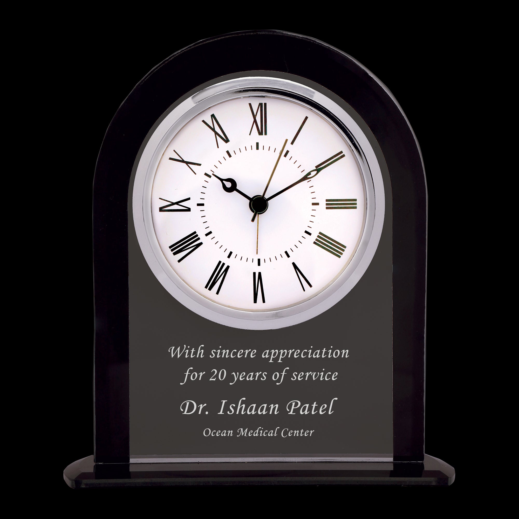 6 1/4" Black and Clear Glass Arch Clock