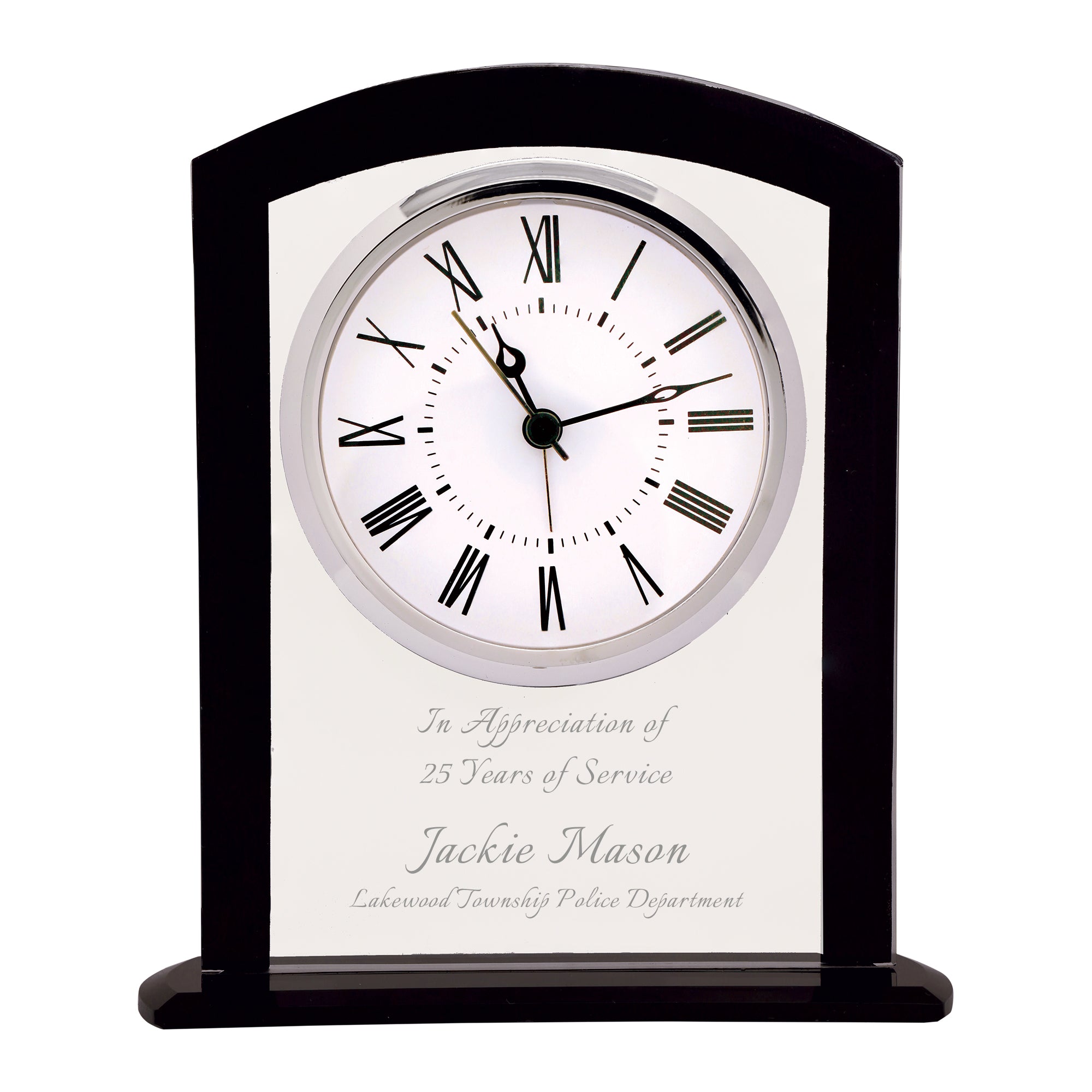 6 1/4" Black and Clear Glass Square Arch Clock