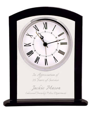 6 1/4" Black and Clear Glass Square Arch Clock