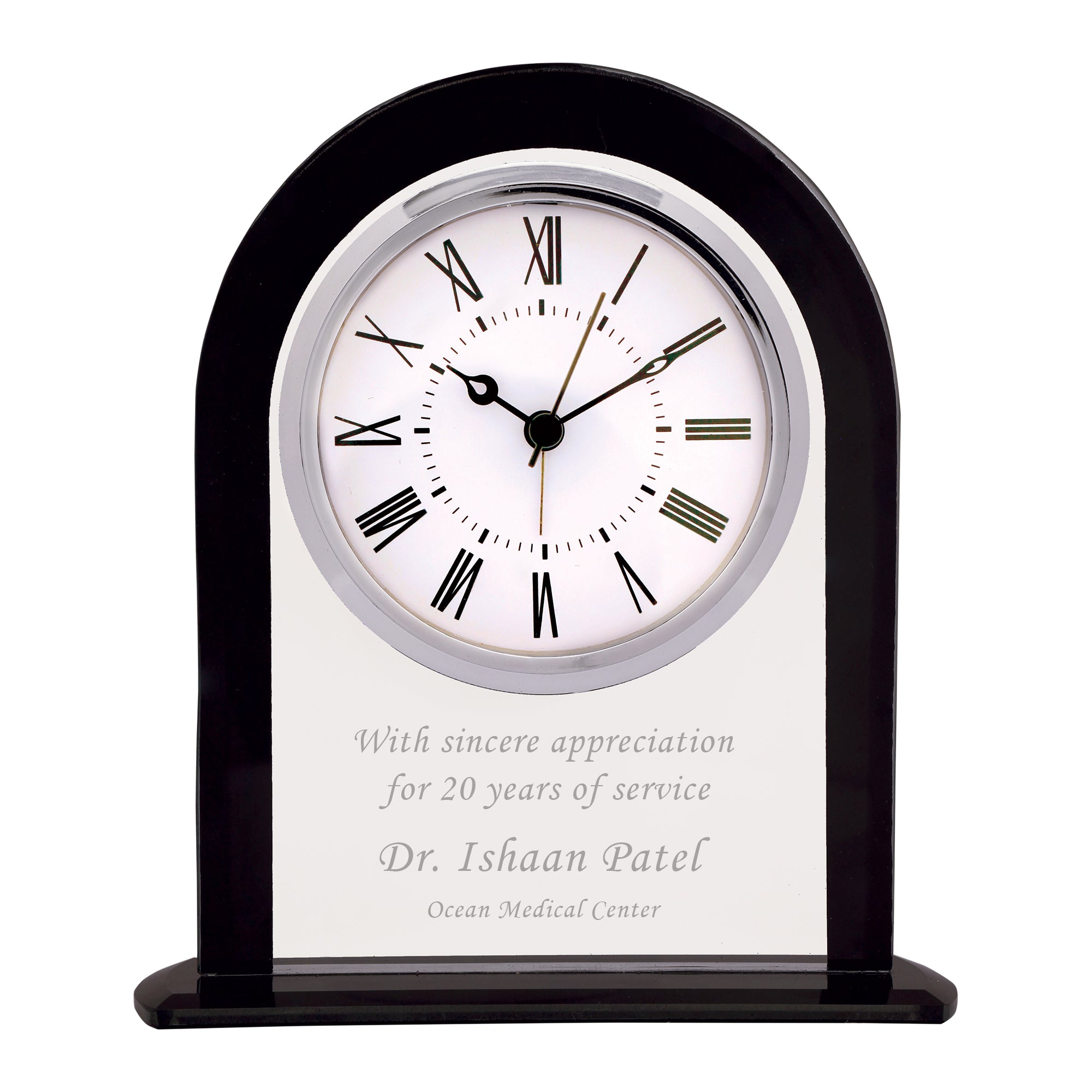 6 1/4" Black and Clear Glass Arch Clock