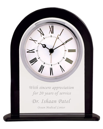 6 1/4" Black and Clear Glass Arch Clock