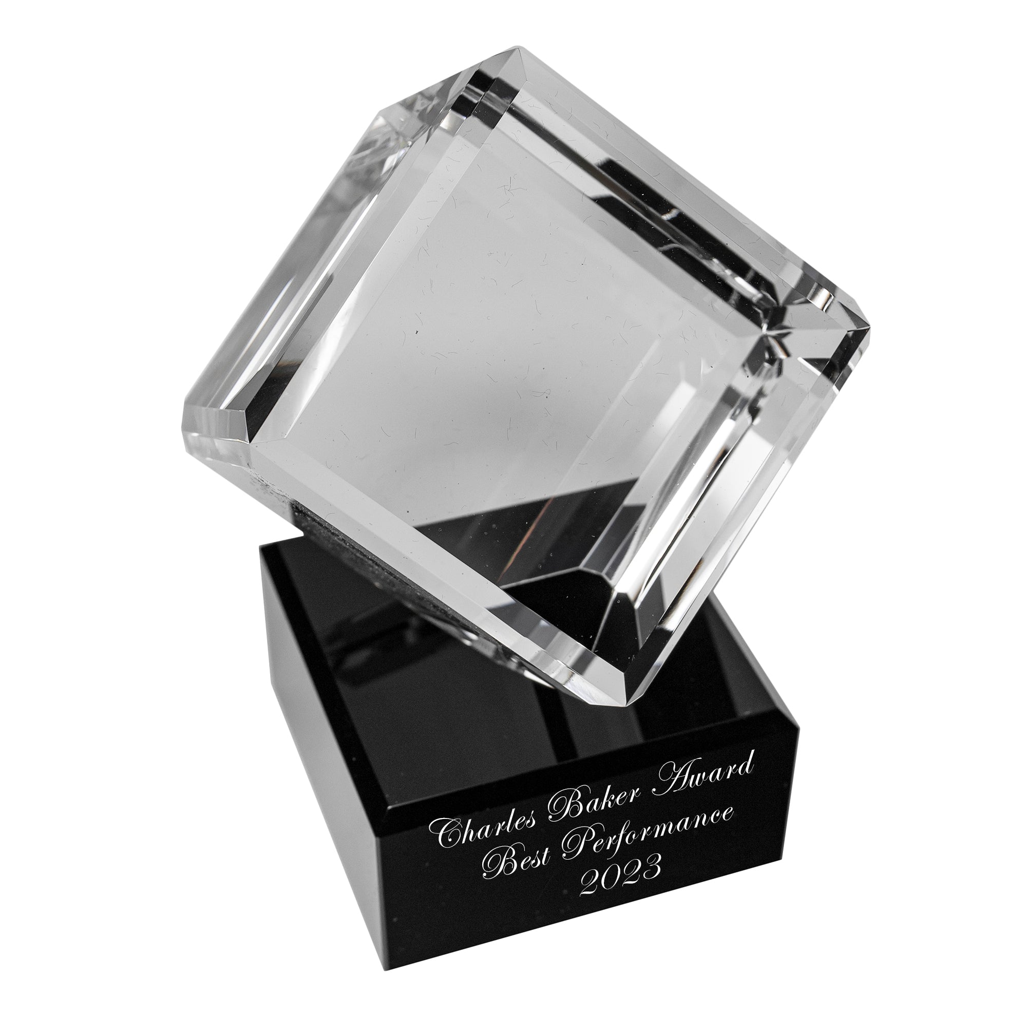 6" Clear Crystal Cube on Black Base Award