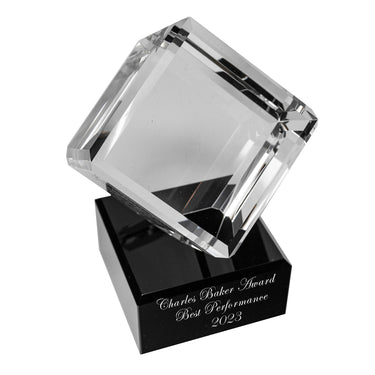 6" Clear Crystal Cube on Black Base Award
