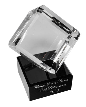 6" Clear Crystal Cube on Black Base Award