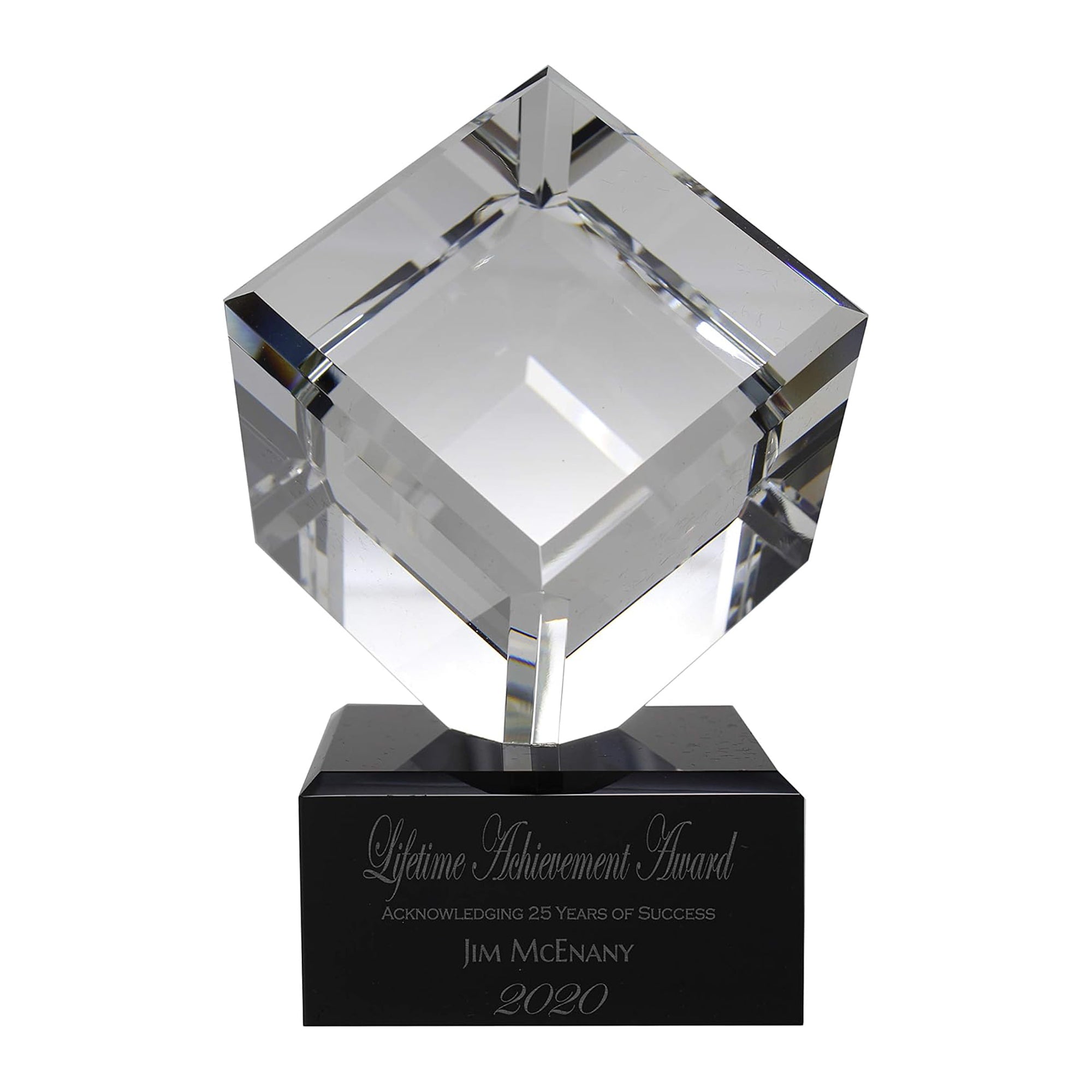6" Clear Crystal Cube on Black Base Award