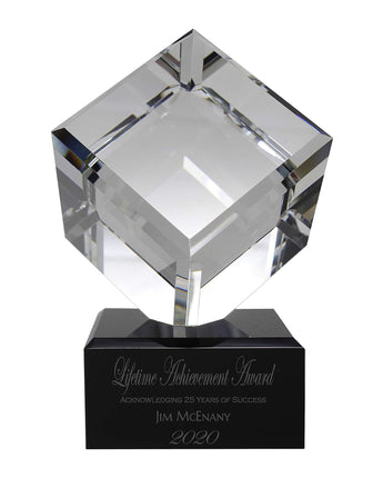 6" Clear Crystal Cube on Black Base Award
