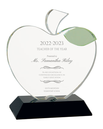 6 1/4" Crystal Apple Plaque on Black Base Award