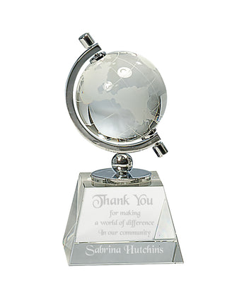 6" Crystal Spinning Globe on Clear Base Award