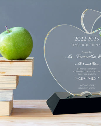 6 1/4" Crystal Apple Plaque on Black Base Award