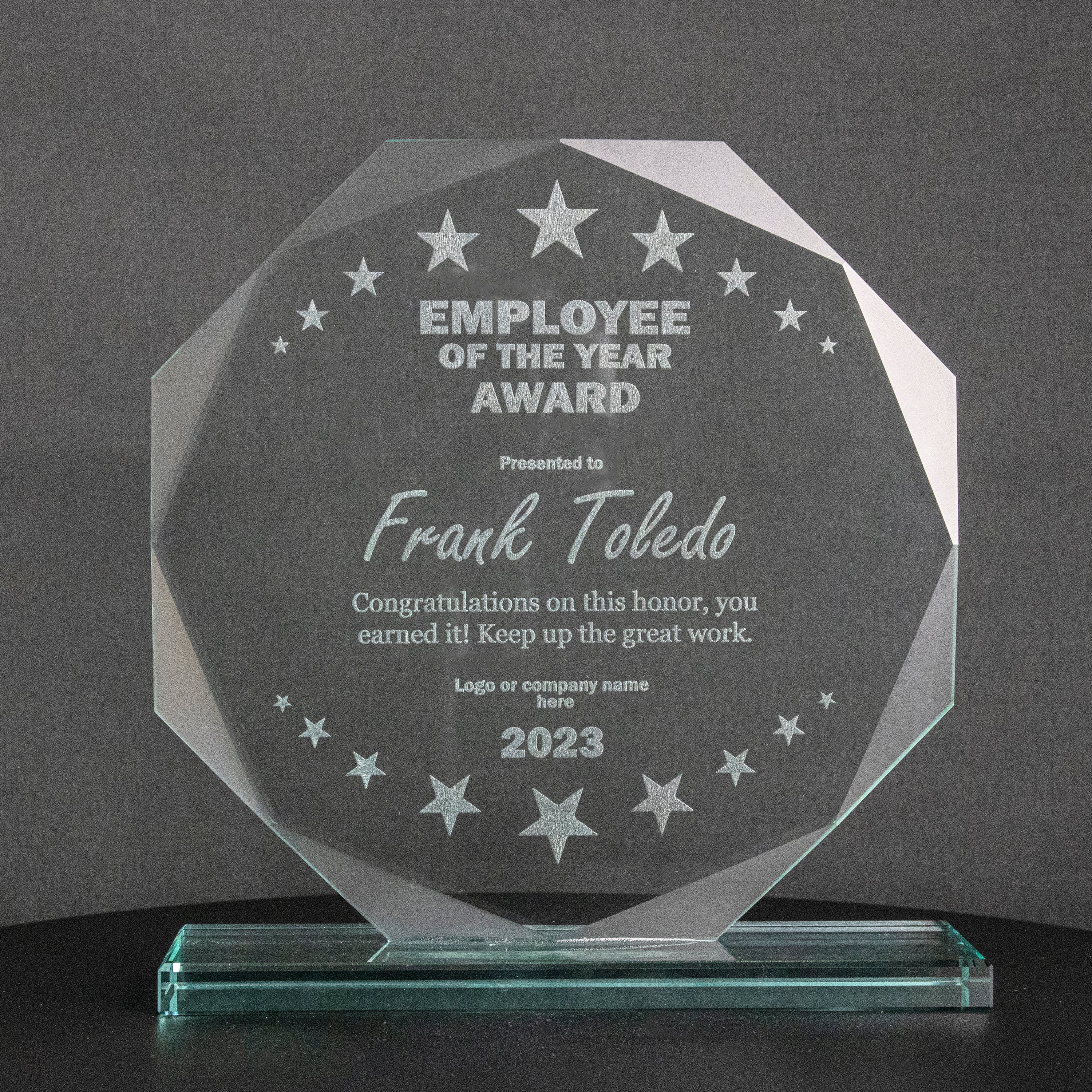 7 1/2" Jade Glass Octagon Award