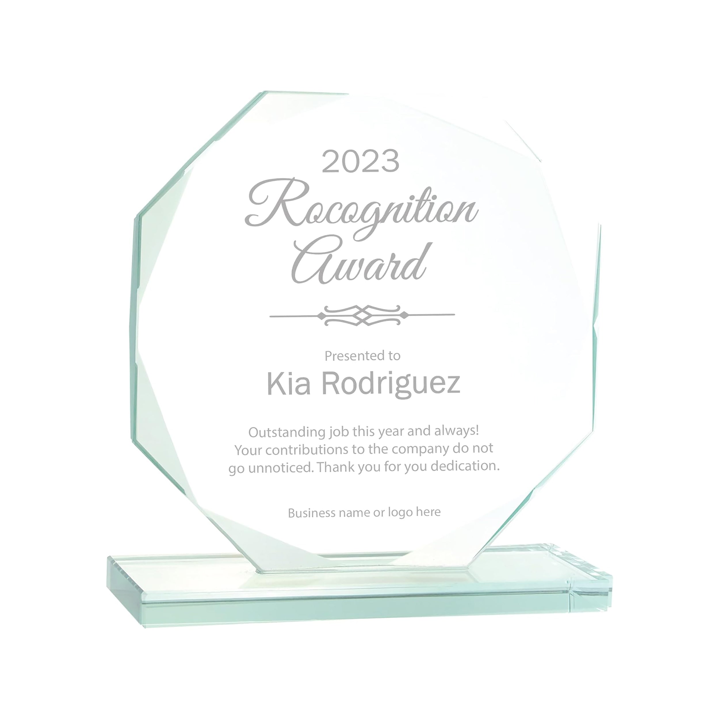 6 1/2" Jade Glass Octagon Award