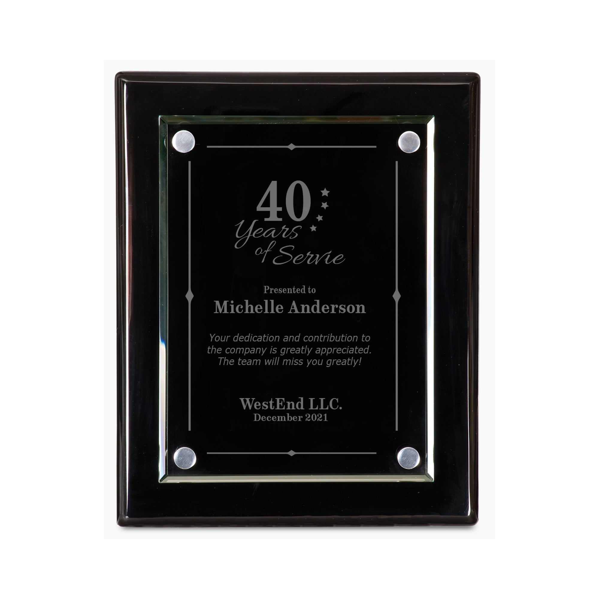 Black Piano Finish Floating Glass Plaque