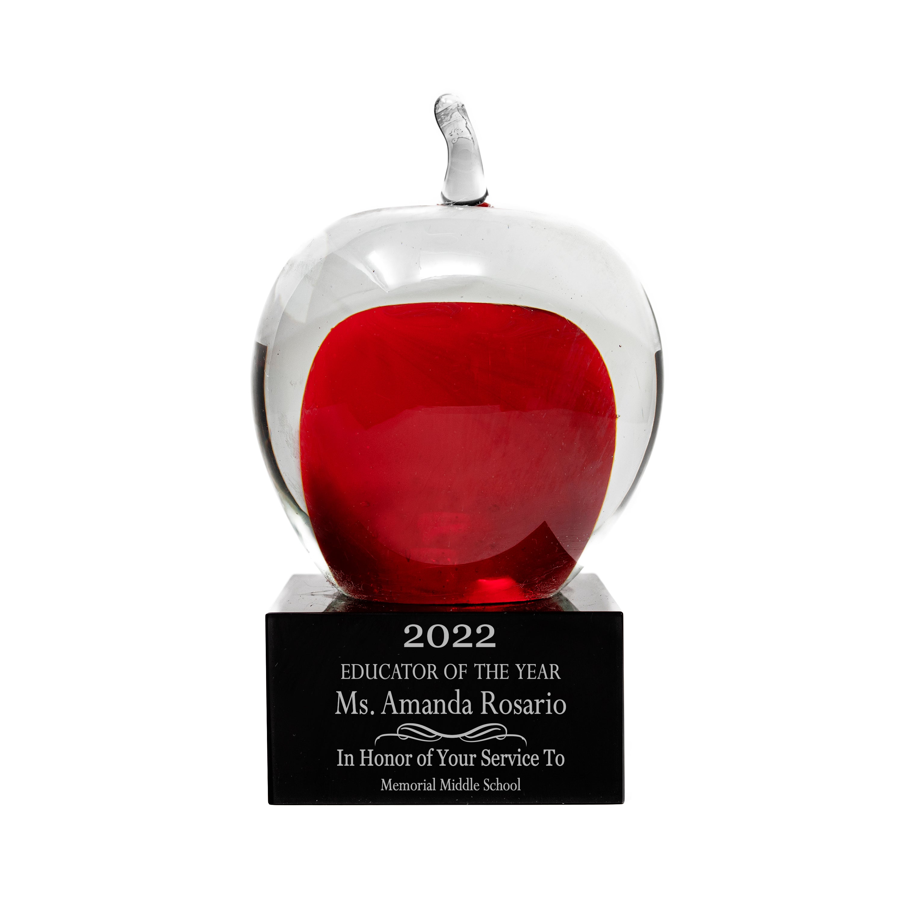 4" Red and Clear Glass Apple Award