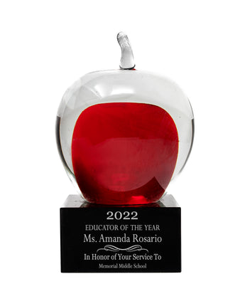 4" Red and Clear Glass Apple Award